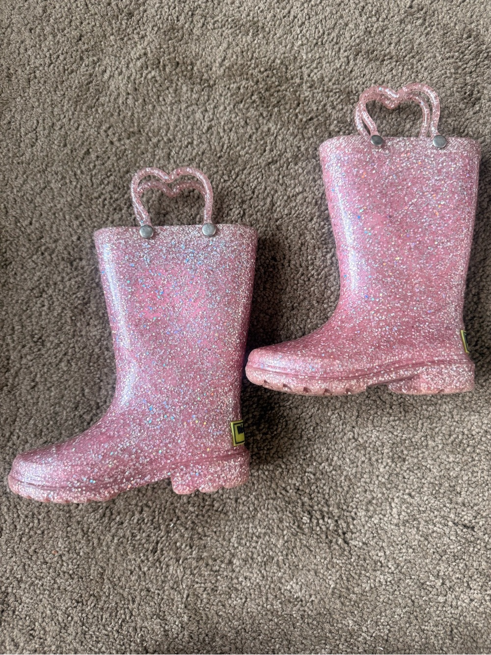 Western Chief Pink Glitter Kids Rain Boots with Heart Handles